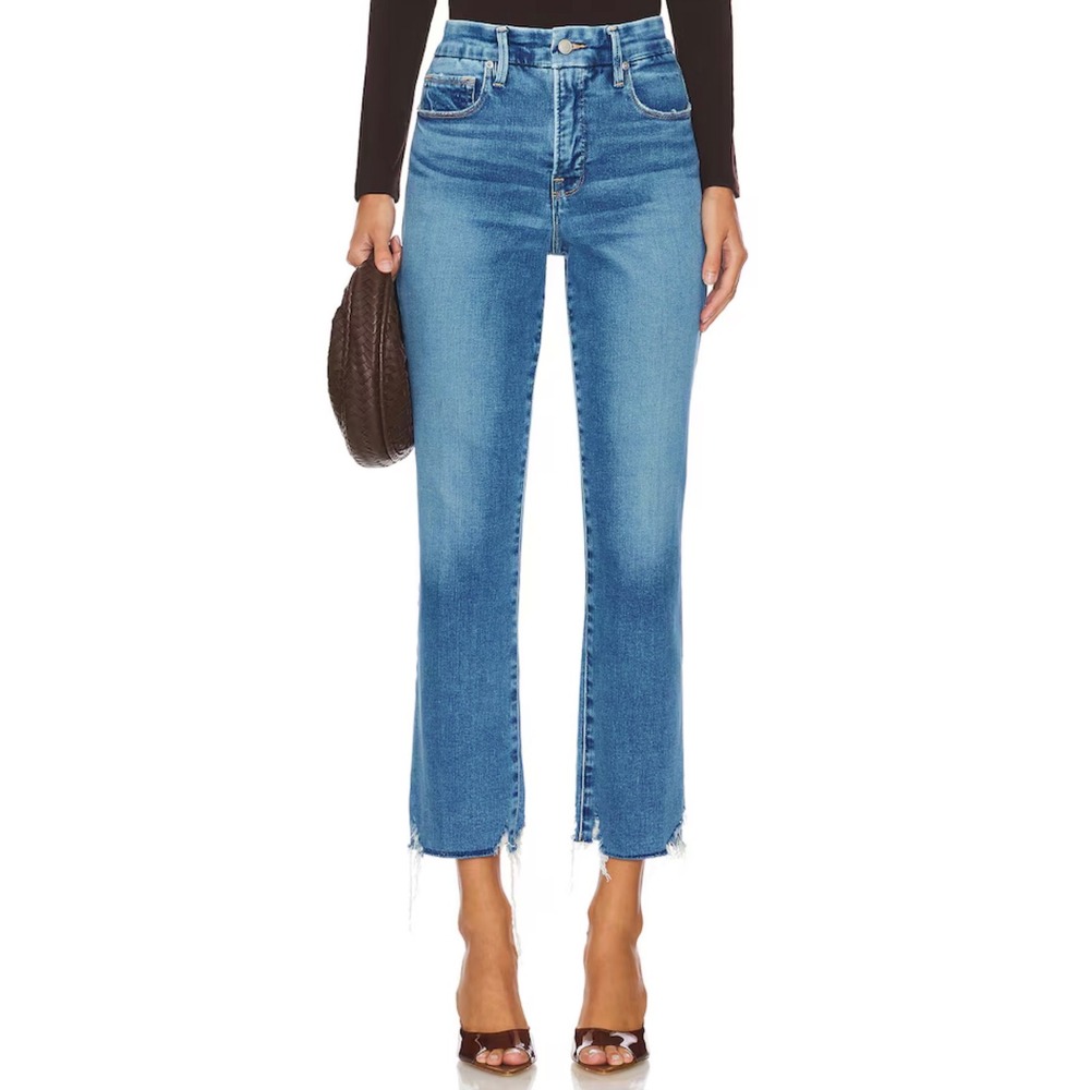 Good American Good Legs Straight High Rise Raw Hem Jeans Womens Size 15 Indigo